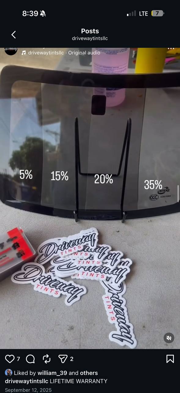 Tint levels 5% 15% 20% 35%